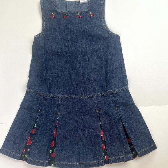 NWT Gymboree Girl Denim Pleated Cherry Jumper & Cherry Short Sleeve Cardigan 4 - Picture 2 of 8